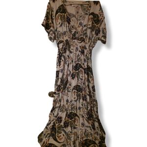 Margaux Riviera Size 1X Paisley Print V-Neck 52" Long Dress